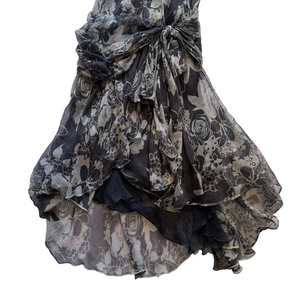 Vintage Max Studio Silk Floral Ruched Asymmetrical Hem Midi Dress Size S Y2K - Picture 9 of 11